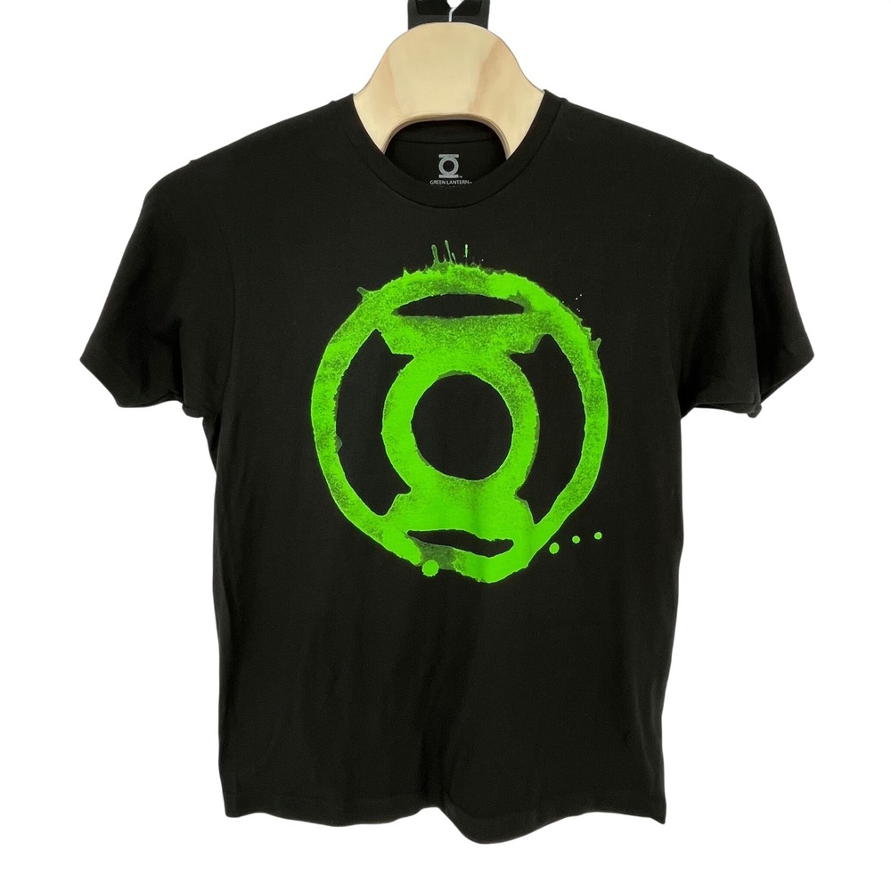 Green Lantern Graphic T-Shirt Mens Large Black Neon Splatter Logo DC Comics